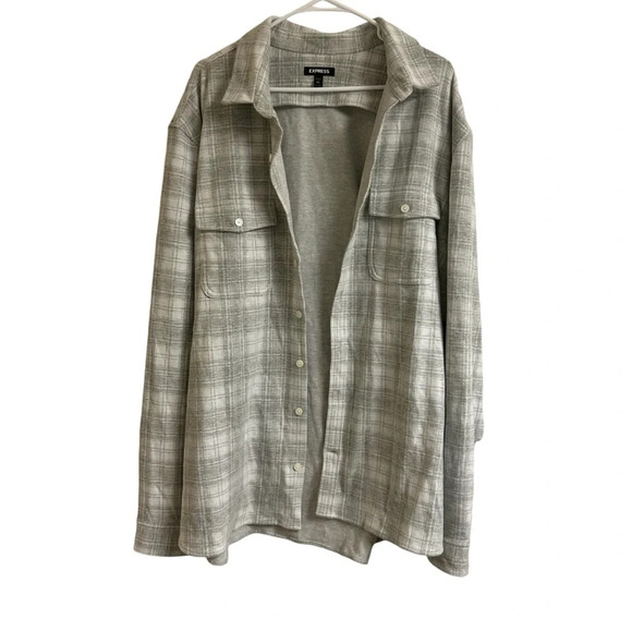 Express Men’s XXL Tall Flannel Gray Plaid Button Long Sleeve Casual Shirt - Picture 3 of 8